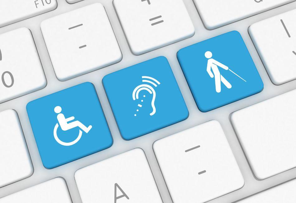 Tastatur mit drei verschiedenen Icons: Rollstuhlfahrer, Ohr, und eine Person mit einem Blindenstock